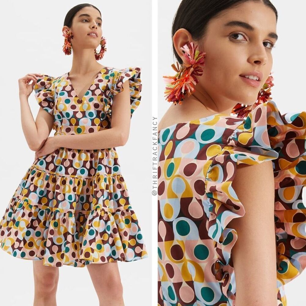 NEW LA DoubleJ Dress‎ Flutter Cap Sleeve Honeybun Gumball Mini Dress Multi Sz S